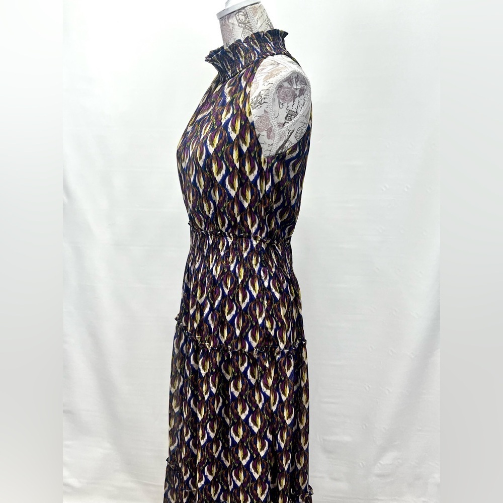 TAYLOR Navy/violet multi halter neck chiffon tiered dress size 8. - Picture 6 of 14